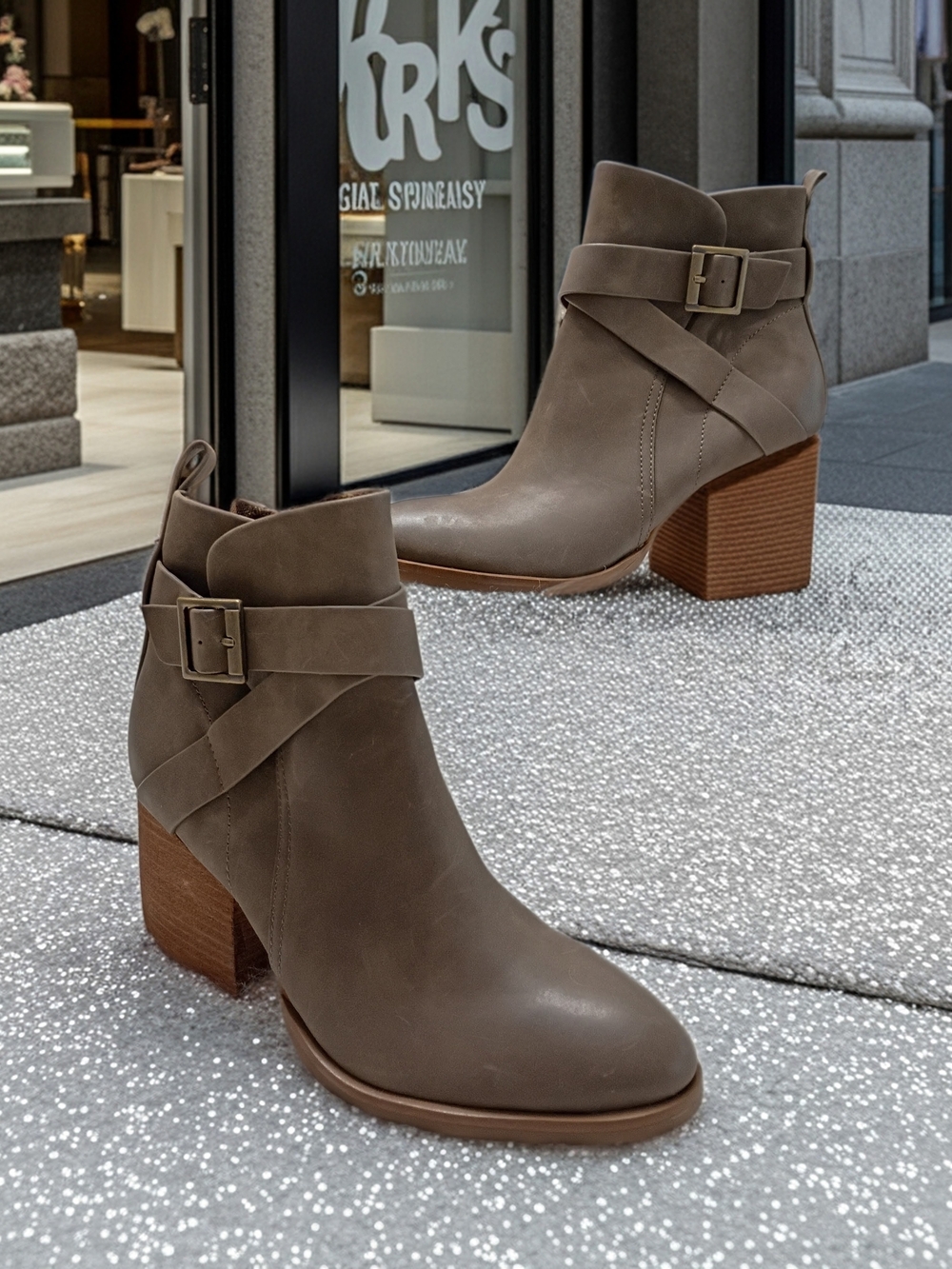 New Kork-Ease Joelle Taupe Ankle Block Heel Boot & Buckle Strap Size 7.5
